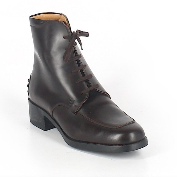Tod's Brown Lace-Up Square-Toe Boots in size 36